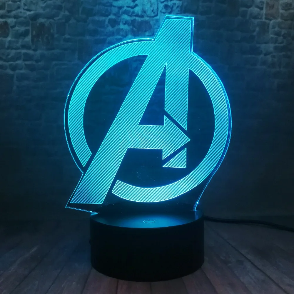 Творческий Мстители 4 знак Модель LOGO супер героя Marvel легенды 3D RGB светодиодный ночной Светильник детские игрушки Рождественский подарок стол Украшения в спальню