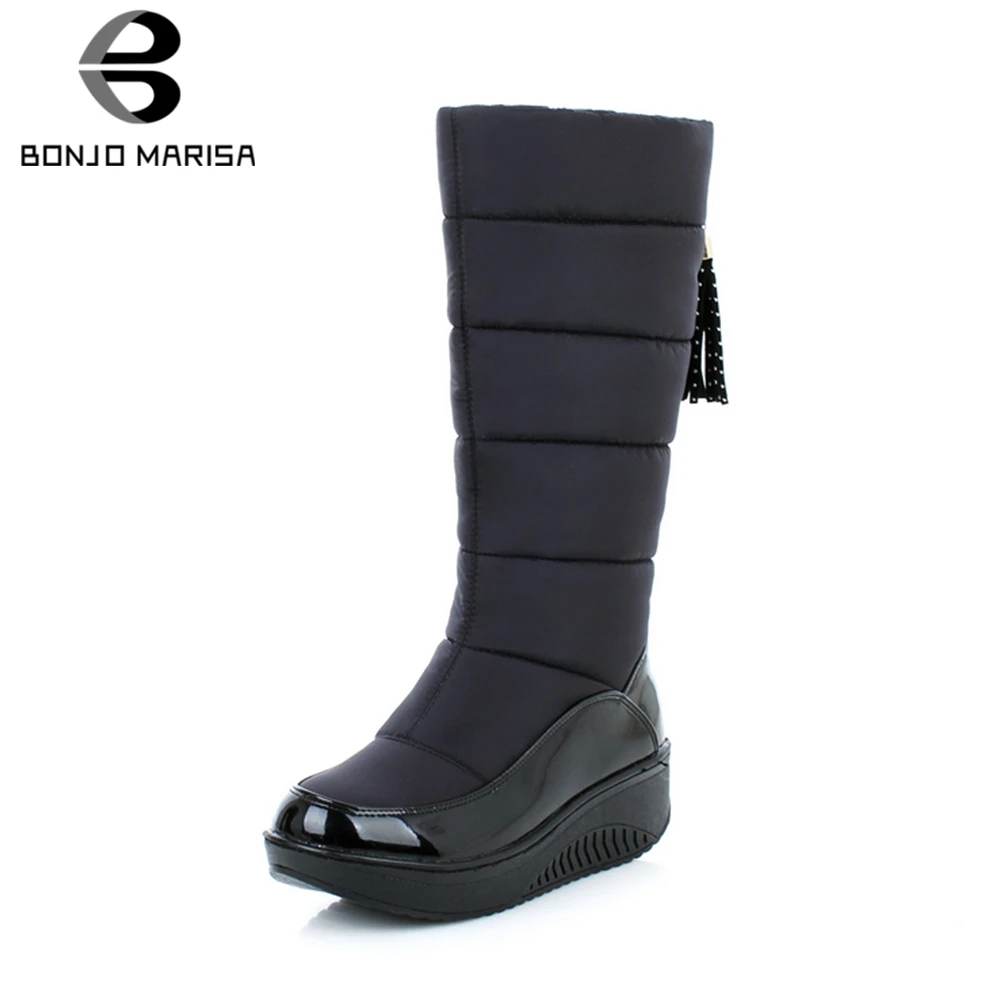 

BONJOMARISA Plus Size 35-44 Winter Super Warm mid-calf Snow Boots Women 2019 Waterproof Platform Boots Wedges Shoes Woman