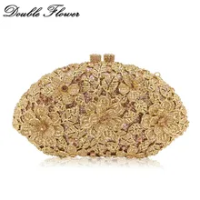 Двойной цветок ослепительно Шампанское цветок кристалл сцепления вечерние сумки для Для женщин Формальные Свадебная вечеринка Diamond сумка и кошелек