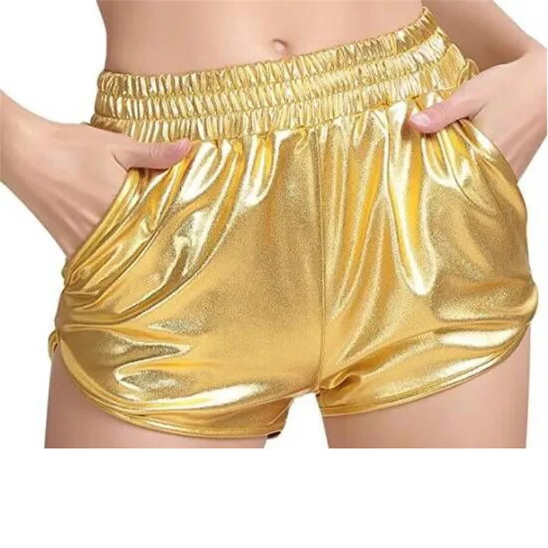 YRRETY Fashion Women High Waist Shorts Shiny Metallic Leg Gold Silver Fashion Night Club Dancing Wear Sexy Shorts Workout Party bermuda shorts