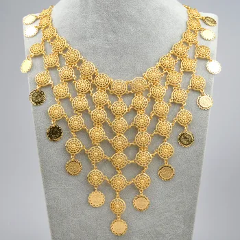 

Gold Color Arab Vintage 46cm Coin Big Necklaces for Women Middle Eastern Arabian Wedding Jewelry Gifts #J0836