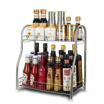 

2-Tier Kitchen Spice Rack 201 Stainless Steel Kitchen Countertop Storage Rack Bottle Racks Household Kitchen Storage Holder