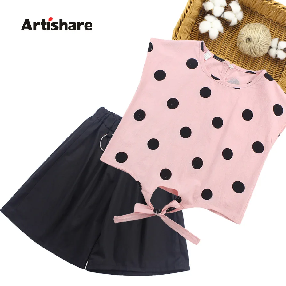 

Summer Clothes For Girls Dot Pattern Vest + Shorts 2PCS Girl Clothes Teenage Kids Girls Summer Clothes Set 6 8 10 12 14 Year