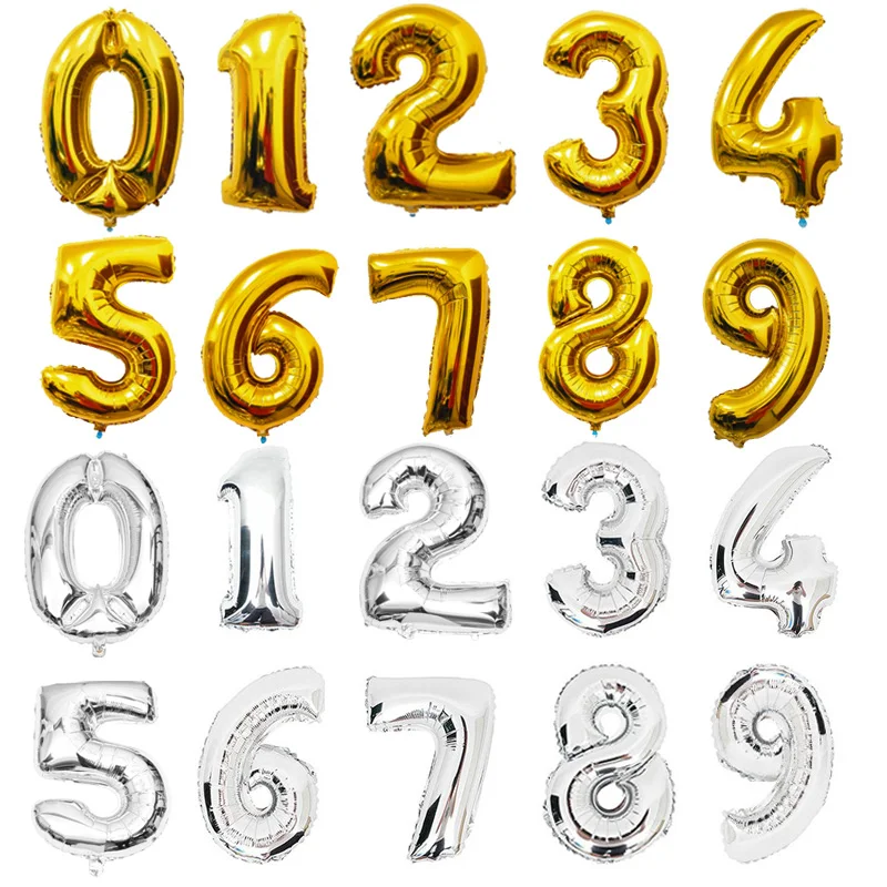 16 дюймов 0-9 Золотое серебряное число фольгированные гелиевые шары шарики для День Рождения вечерние Свадебный декор воздуха воздушные шары для вечеринки Сделано в Китае