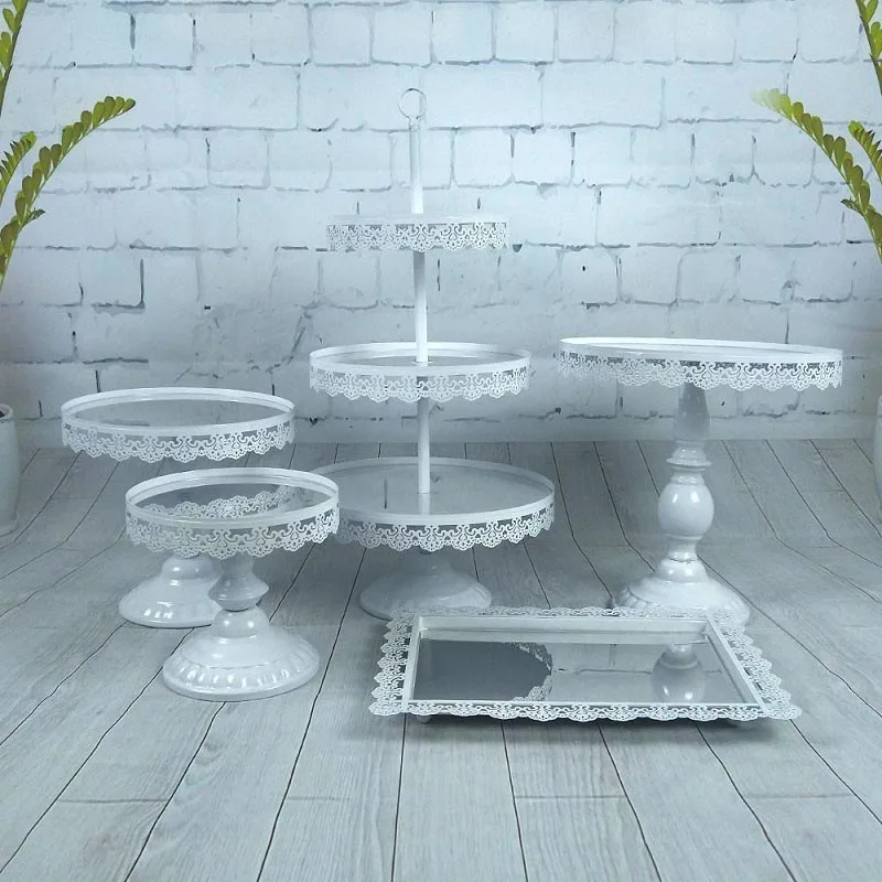 5 шт Кристалл Золото и серебро зеркало торта стоять комплекты торт лоток Свадебные десертный стол украшения столик для торта фрукты