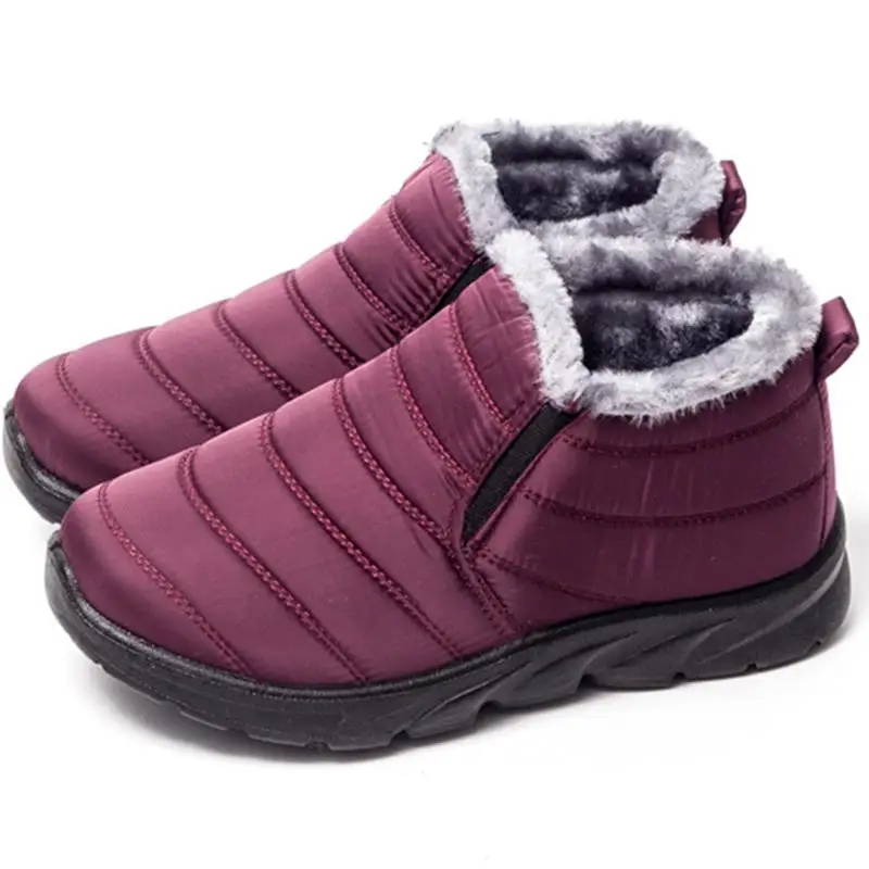 NIS/зимние сапоги размера плюс; женские зимние теплые ботильоны для женщин из водонепроницаемого материала с плюшевой подкладкой и мехом; женская повседневная обувь; Botas - Цвет: Бордовый