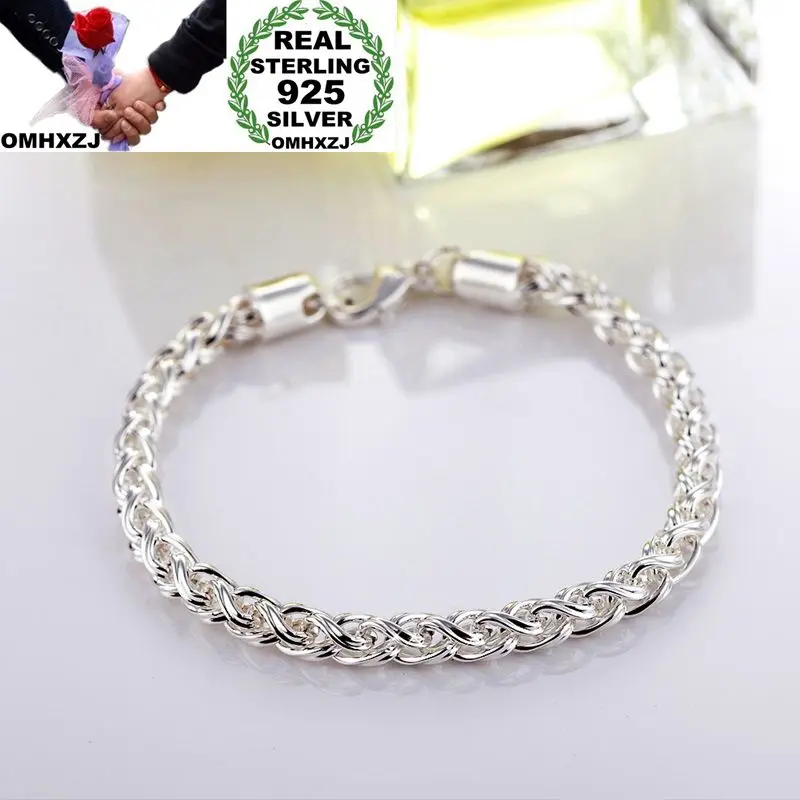 

OMHXZJ Wholesale Personality Fashion OL Unisex Party Gift Silver Twisted Circles Chain Thick 925 Sterling Silver Bracelet BR113
