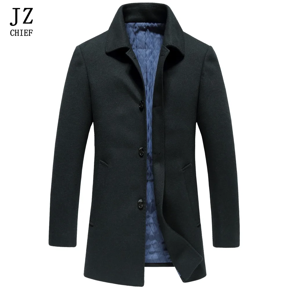 JZ CHIEF Peacoat Tweed Coat Men Winter Coat Mens Wool