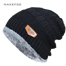 Men s winter hat 2019 fashion knitted black hats Fall Hat Thick and warm and Bonnet