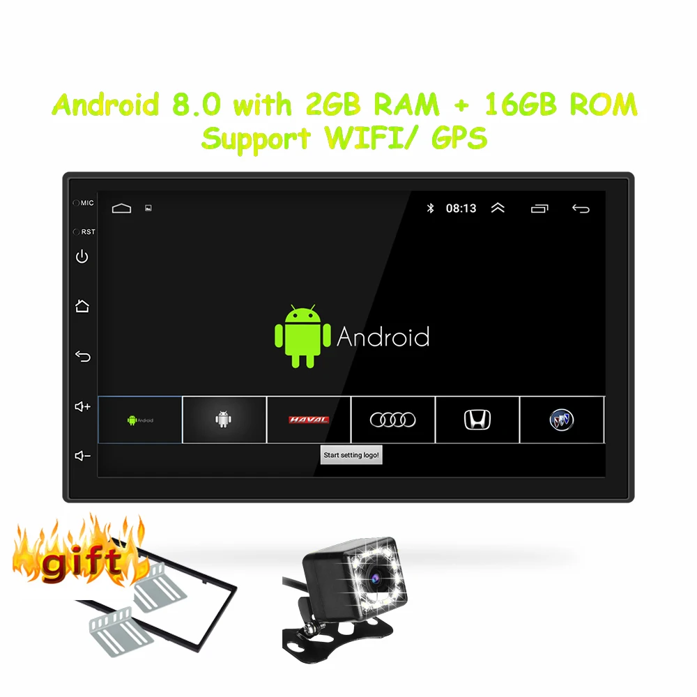 Android 8,0 Универсальное автомобильное радио 2 din автомобильное радио gps android 2 Гб ОЗУ+ 16 Гб ПЗУ dvd-плеер gps навигация wifi Bluetooth MP5 плеер - Цвет: with 12 led