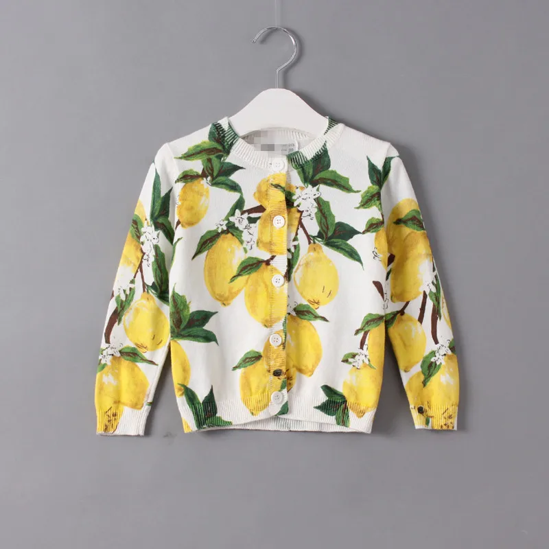 

new spring and autumn baby girls lemon print sweaters long sleeve cotton kids clothes casual children cardigan girls knitting