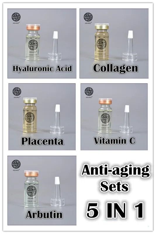 

Anti-aging Sets Super Famous brand AKARZ Hyaluronic acid+Collagen+placenta+vitamin c serum+arbutin serum face 10ml*5
