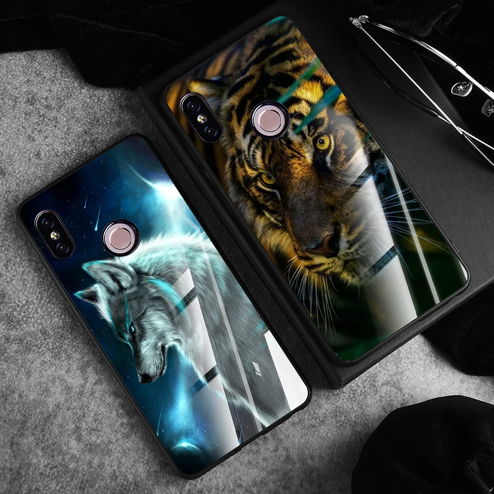 TOMKAS Tempered Glass Cases For Xiaomi Redmi 5 Plus Case Mi A1 8 Glossy Animal Silicone Cover Case For Xiaomi Redmi 4X Note 5 4X