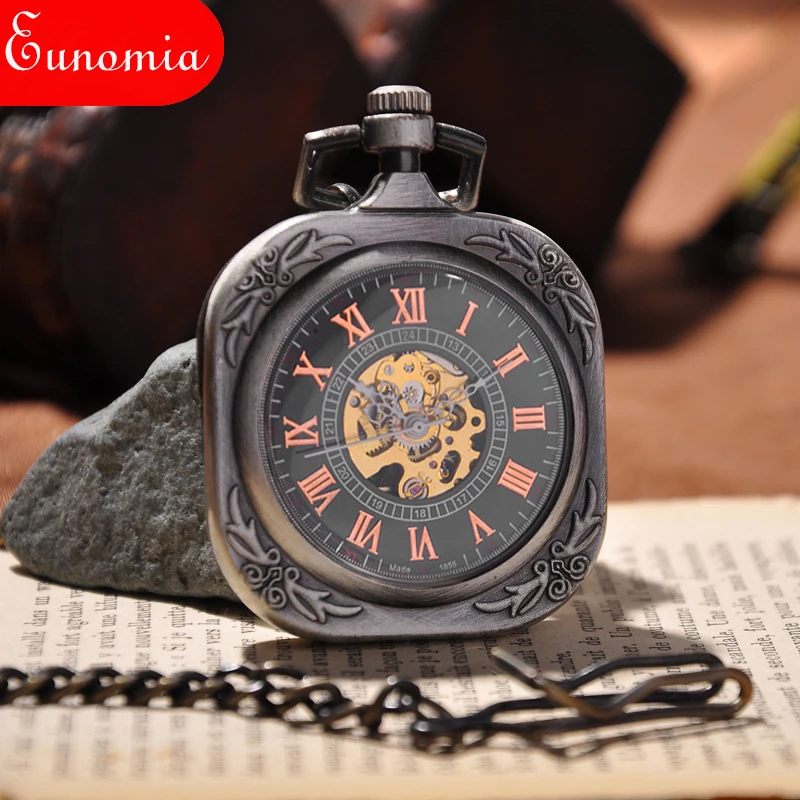 Square Luxury Military Cool Vintage Pocket Watch With Necklace Chain