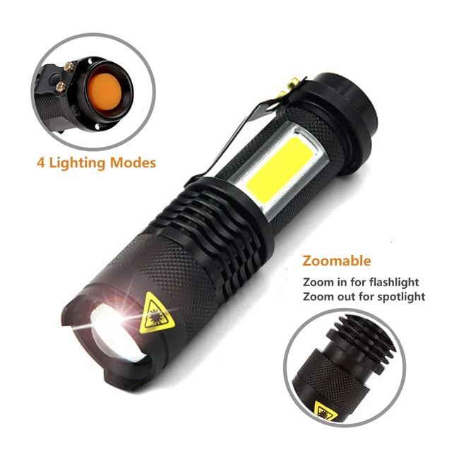 3800LM LED Flashlight T6&COB Q5&COB  Zoomable 4 Mode Outdoor Camp Lamp Tactical Torch light for 18650/ 14500/AA Powerful