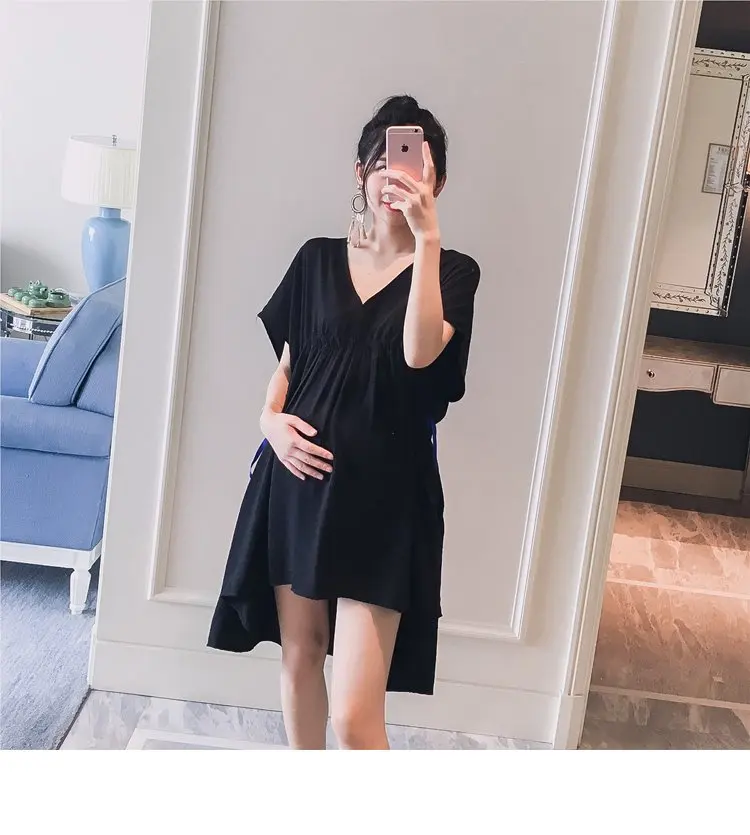 8619# глубокий V образным вырезом тонкая талия свободные блузки для беременных летние корейские модные рубашки Одежда для беременных для женщин беременн