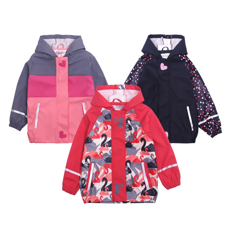 

2019 Rain Jackets Kids PU Waterproof Hooede Girls Coats Patchwork Sports Children Windbreaker Autumn Baby Girls Outerwear