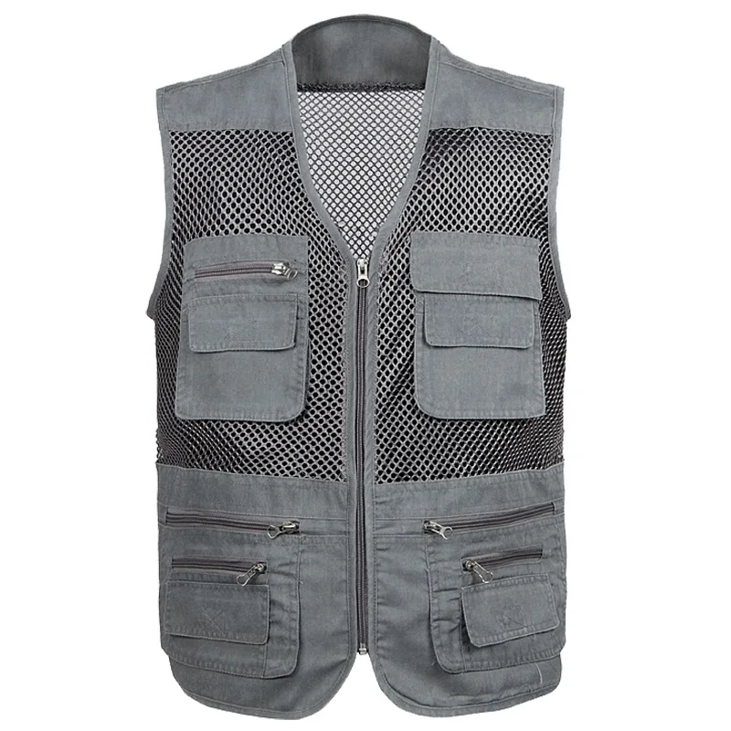 Man Vest Spring and summer vest multi-pocket plus size outdoor casual vest thin mesh photography vest
