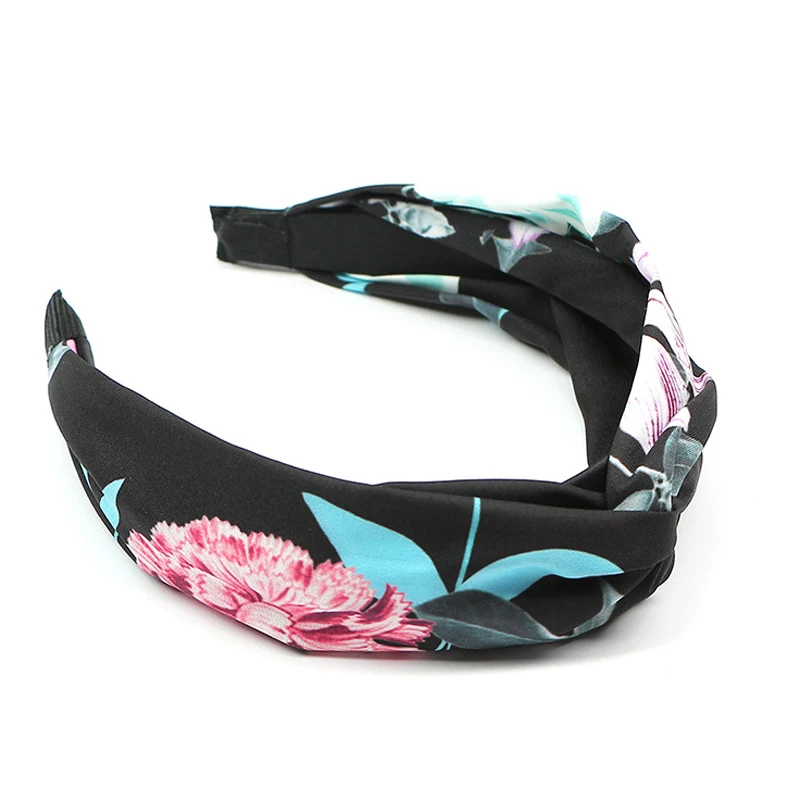

Retro Women Flower Printed Hairband Cross Knot Headband Hair Hoop Wide Floral Cloth Hair Bands Bezel Hair Accessories