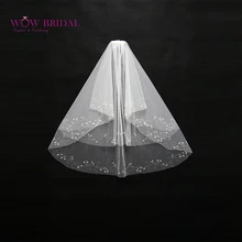 Wowbridal изящные невесты фата двухслойной кристалл бисера края органзы свадебные аксессуары TS0005