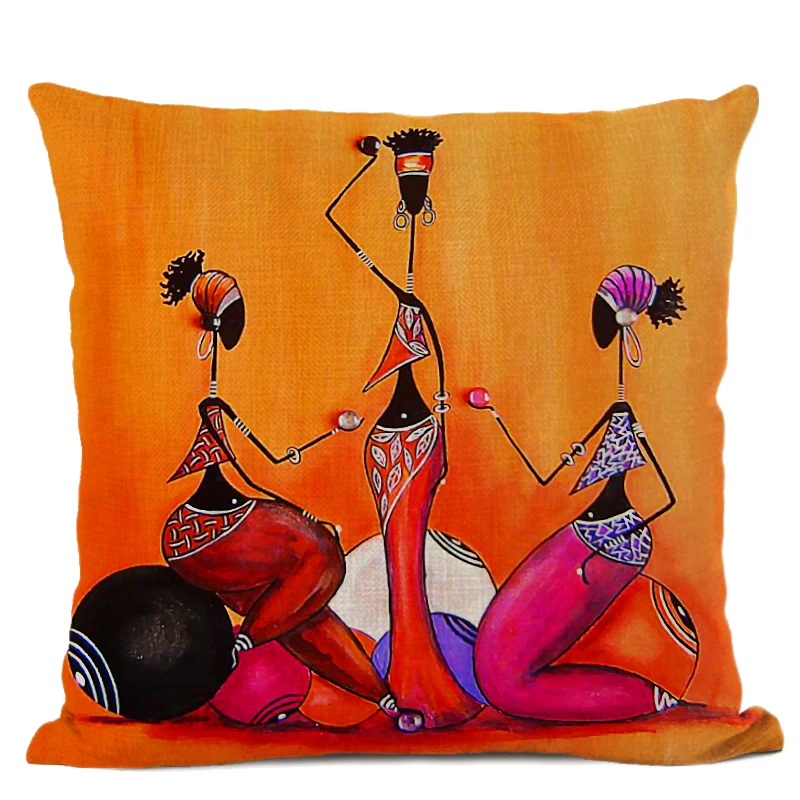 Африканская Подушка с изображением женщины, чехол, африканская жизнь, абстрактная живопись, декоративные подушки, квадратные льняные подушки, домашний декор, наволочка - Цвет: 08