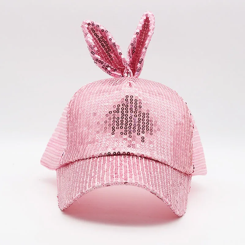 Baby Girl Baseball Hat Fashion Summer Kids Boy Mesh Visor Caps with Rabbit Ears Sequins Sun Skull Cap for Beach Park Outdoor5
