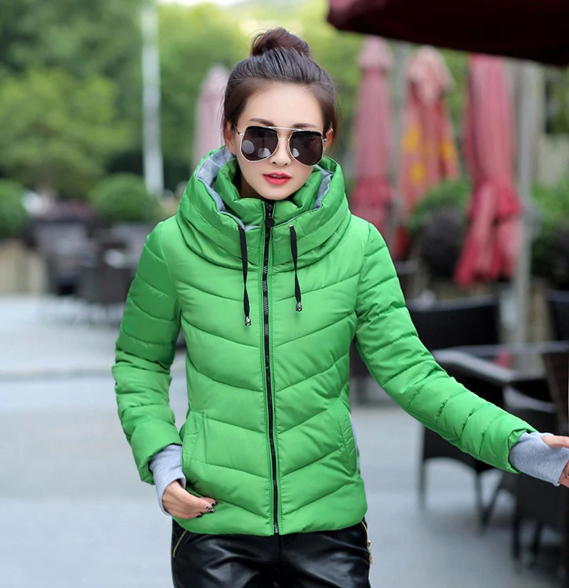 2019 hooded women winter jacket short cotton padded womens coat autumn casaco feminino inverno solid color parka stand collar
