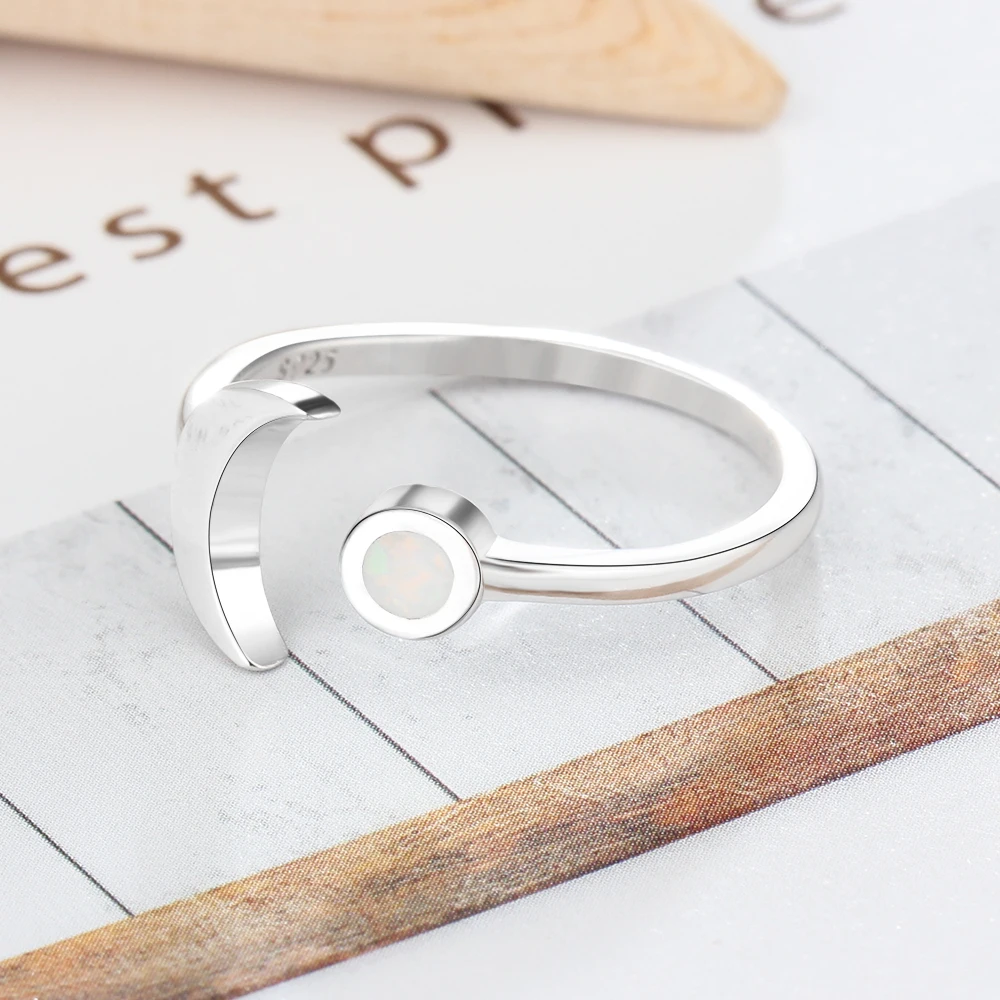 Adjustable Ring Moon Shape Opal Stone 925 Sterling Silver Women's Rings Fashion Party Jewelry For Women (JewelOra RI103292)