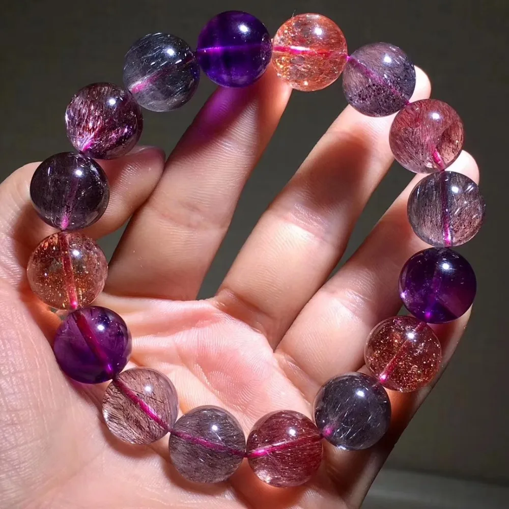 13,7 мм настоящий фиолетовый натуральный супер 7 Мелодия камень браслет для женщин Женский Любовь вечерние подарок модный браслет с кристаллами AAAAAA