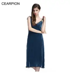 CEARPION пикантные для женщин Осень Длинная юбка на подтяжках Sleepdress кружевная бейка бархат Ночная рубашка Твердые Спагетти ремень Nightdgown пижамы