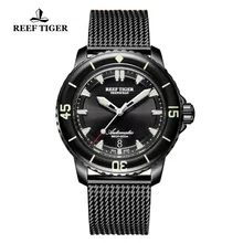 Reloj deportivo luminoso retro Reef Tiger/RT para hombre, correa de acero inoxidable negra, relojes de buceo automáticos con fecha RGA3035