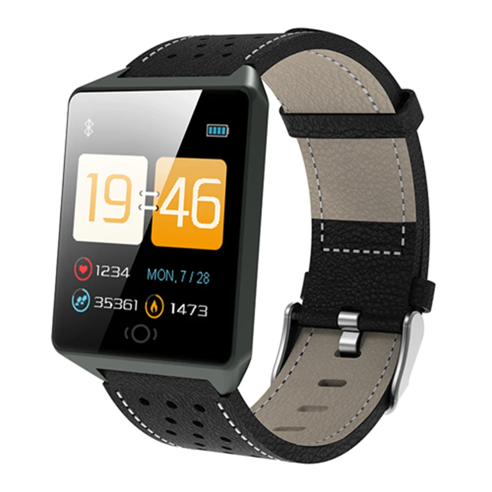 LYKL CK19 Смарт часы кожаный ремешок IP67 Водонепроницаемый Bluetooth Спорт Smartband сердечного ритма мониторинг здоровья наручные часы - Цвет: Черный