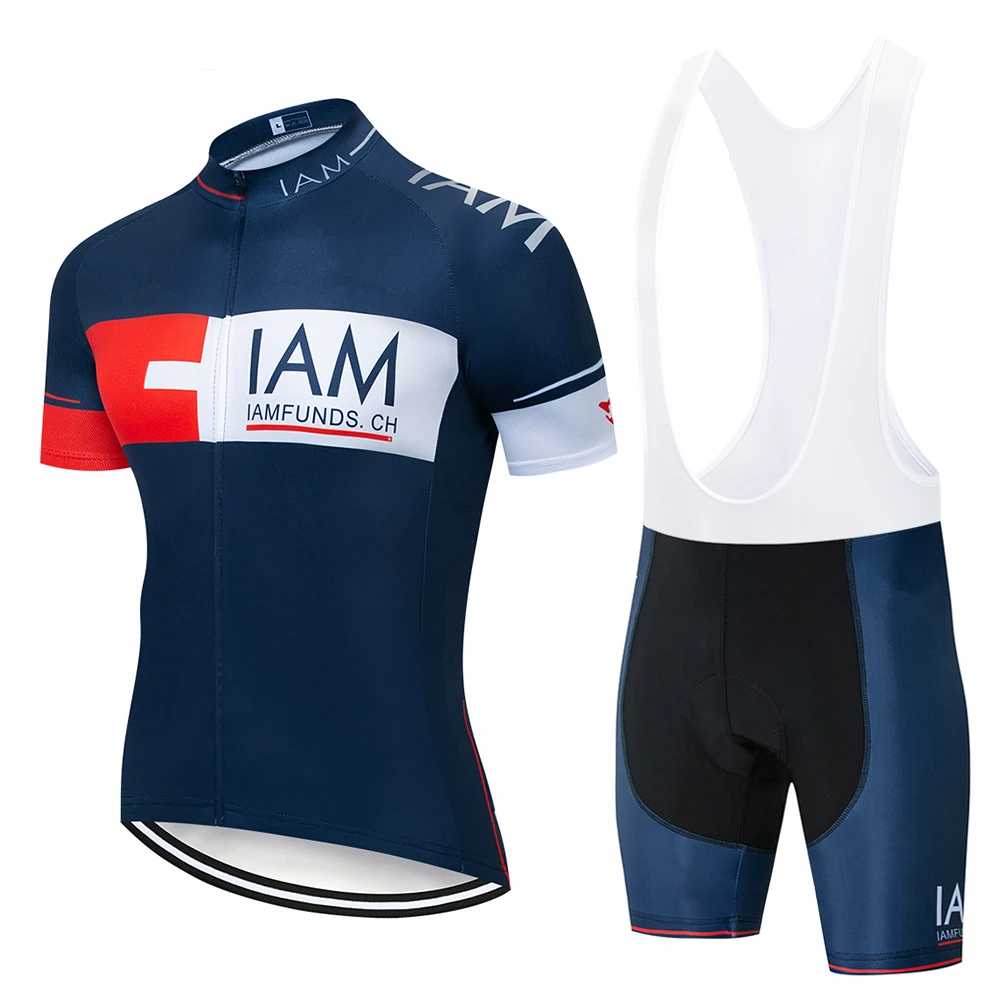 

IAM short sleeve Cycling Jersey Set 2018 Summer MTB Breathable quick-dry Sport Wear Cycling Clothing Strap suit Clothes kit blue