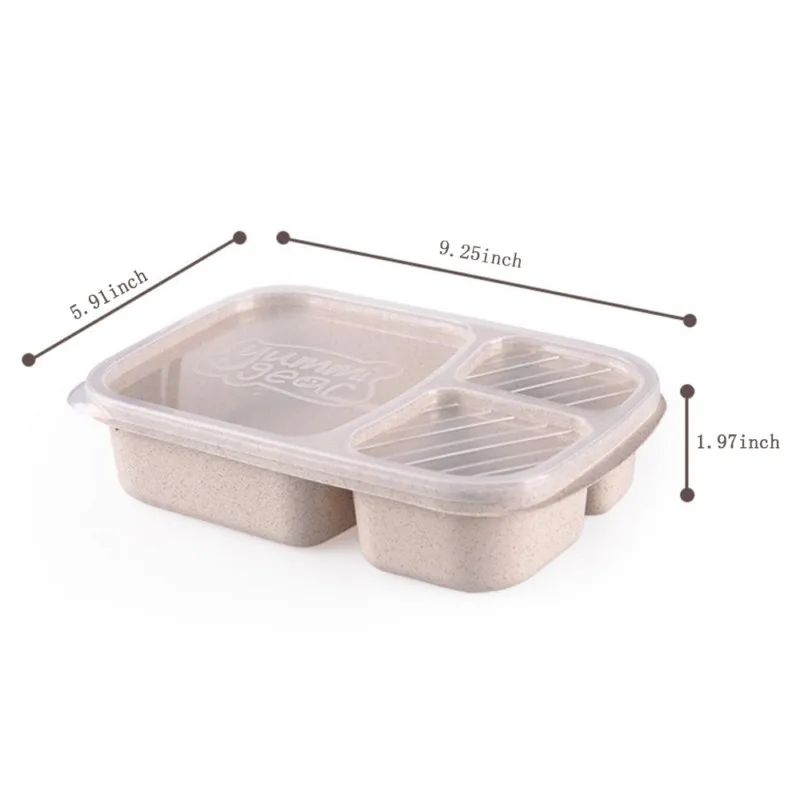 1 шт. пшеничная соломенная Ланчбокс 3 сетки с крышкой коробка для фруктов контейнер для хранения биоразлагаемые бэнто Ланч-боксы для детей столовая посуда