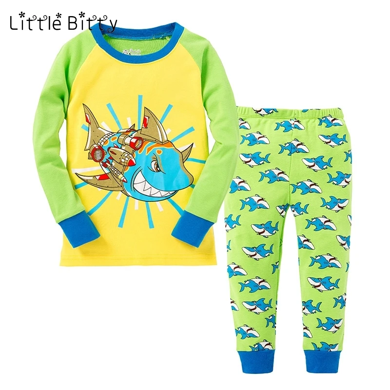 

100 Cotton Summer Children Shark Pajama Sets Baby Nightwear Children 2pc Long Sleeve Pyjamas Kids Pijamas Infantil for 2-8Years