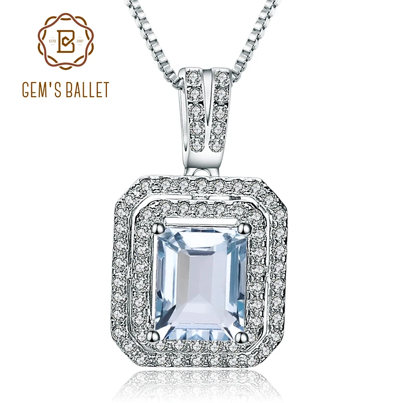 

Gem's Ballet 925 Sterling Silver 2.95Ct Octagon Natural Sky Blue Topaz Gemstone Pendant Necklace Classic Fine Jewelry For Women