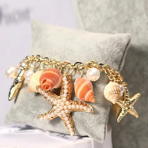

New Fashion Amazing Charm Starfish Shell Bohemian Gold Chain Bracelets &Bracelets Gifts