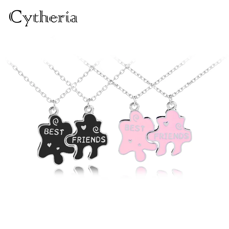 Enamel Bff Necklaces For 2 Stitching Best Friends Necklace Black Pink Necklace Friendship Gift Bestfriends Back School Jewelry Pendant Necklaces Aliexpress