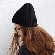 MingJieBiHuo/Новая модная осенне-зимняя Корейская теплая плотная вязаная шапка унисекс, удобная шерстяная шапка для родителей и детей, одноцветная шапка