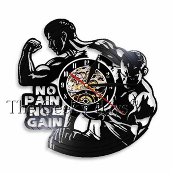 

Vintage Vinyl Record Wall Clock Design No Pain No Gain Gym Bodybuilding Fitness Sport Clocks Wall Watch Bodybuilder Gift