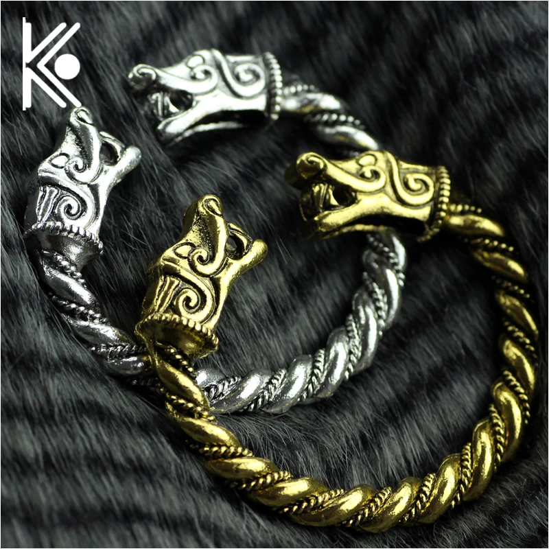 Fashion Men Punk Leading Opening Plated Viking Bracelet Unisex Titanium Silver And Gold Dragon