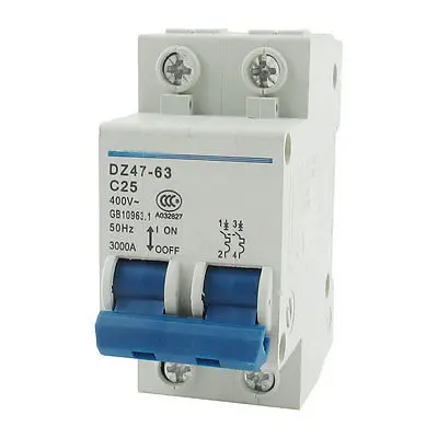 

DZ47-63 AC 400V 25A 2 Poles On/Off Overload Protection Miniature Circuit Breaker