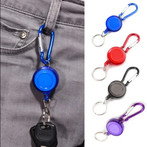 

100pcs Candy Colors Mulitifunctional Badge Reel Retractable Keychain Recoil ID Card Holder Keyring Key Chains Steel Cord