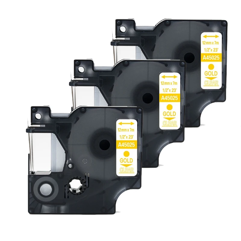 

Fimax 3Packs Compatible Dymo D1 Label Tape 12mm 45025 Gold on Clear Label Ribbons for Dymo Label Manager 160 280 210
