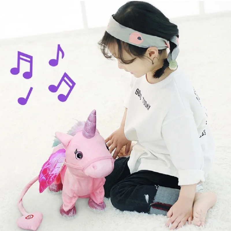 

35cm Singing Unicorn singing Electroni cplush toy Robot Horse Electronic unicornio Walk Unicorn plush animal toy Kid child gift