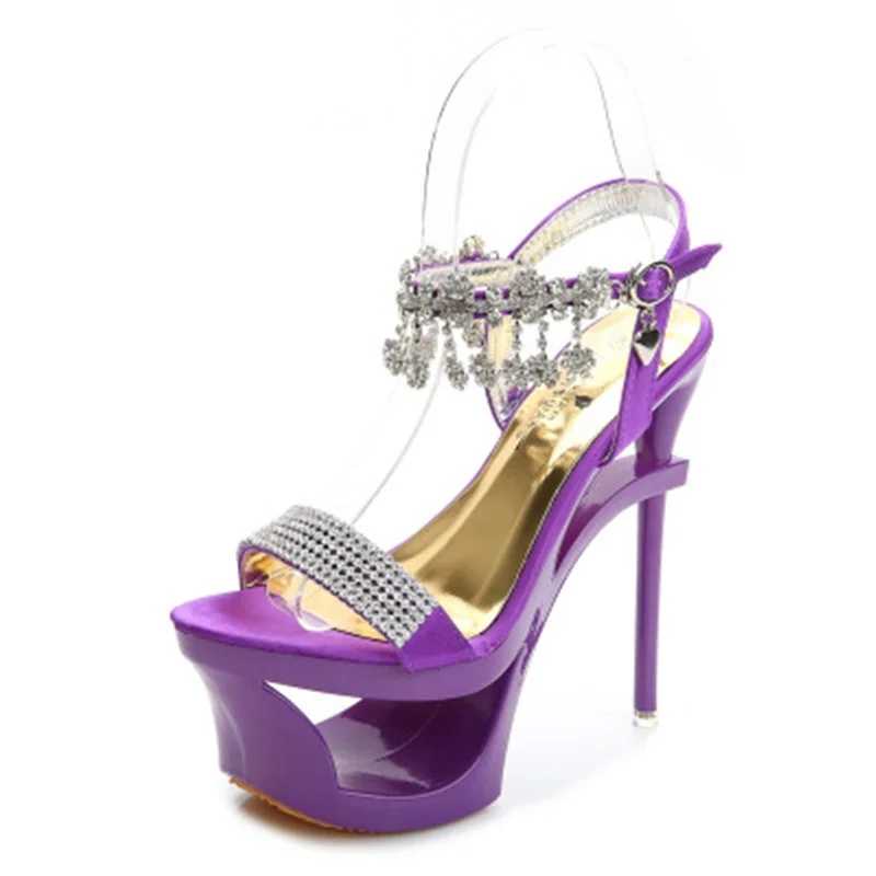 

Latest Women Open Toe Strappy Ankle Strap Gold Sandals Crystal Transparent Clear Block Thick High Heel Sequined Shoes size 34-40