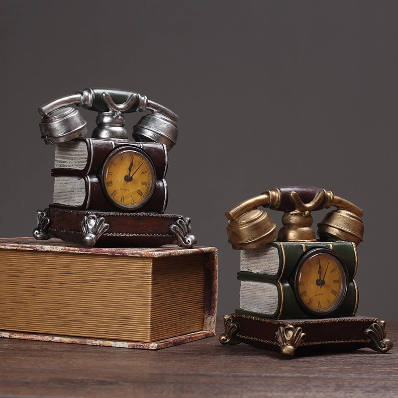 The resin european-style creative telephone clock, antique set of cafe bar cafe shop handicraft soft adornment decoration