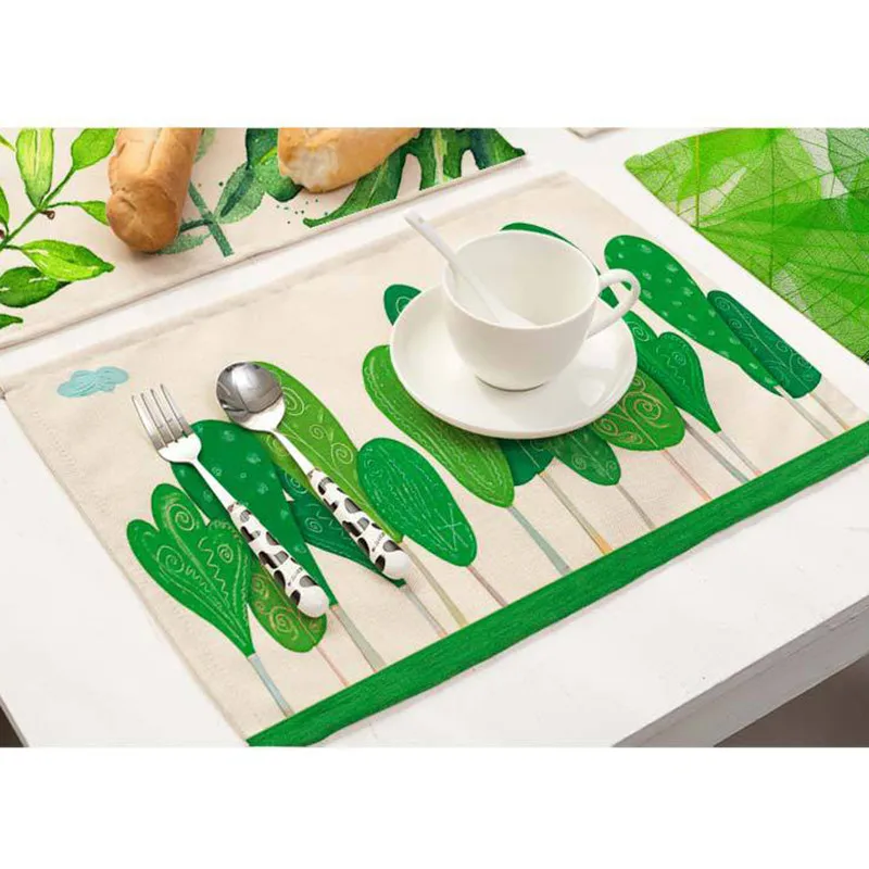 42x32 см зеленые листья шаблон хлопок белье подставка в стиле «Вестерн» столовые приборы изоляции обеденный стол коврик чаши подставки кухонные аксессуары