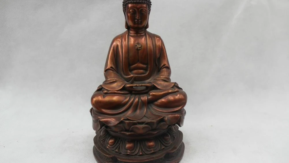 

8"Tibet Tibetan Buddhism Red Bronze Seat Shakyamuni Amitabha Buddha Statue