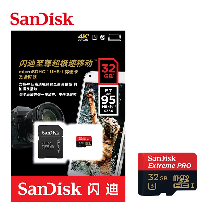 SanDisk Extreme Pro micro SD карты Class10 32 ГБ 64 ГБ microSDHC/microSDXC UHS-I карты памяти 95 МБ/с. U3 с адаптером SD для планшета